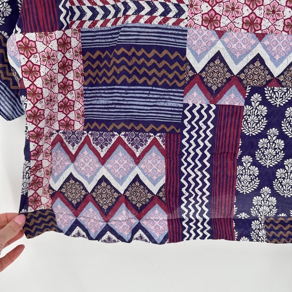 Pure Jill Patchwork Top Womens XL Purple Organic Cotton Boxy Boho Lightweight - Picture 7 of 10